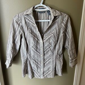 Striped Brown Button-Up Women's Top